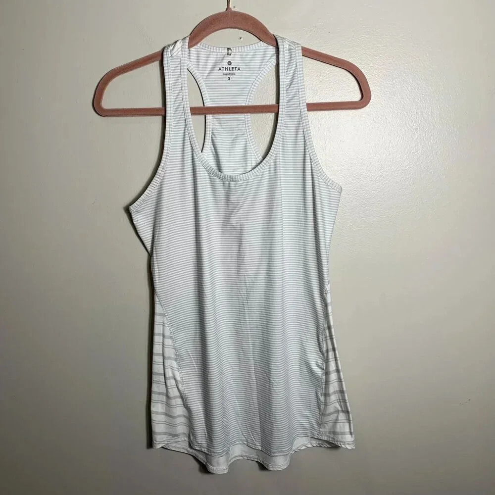 Athleta Gray White Stripe Racer Back Activewear Tank Top Size Small